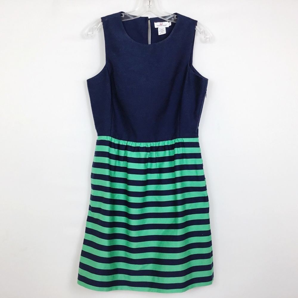 Vineyard Vines Navy Green Striped Knollwood Dress